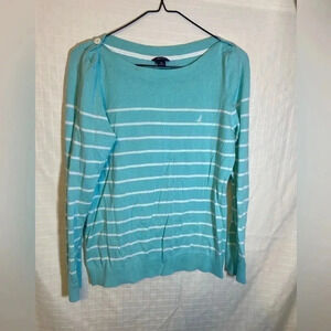 Women’s Classic XL Nautica lightweight Cotton sweater teal Striped